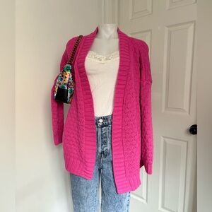 Pink Rose Fuchsia Cardigan Sweater